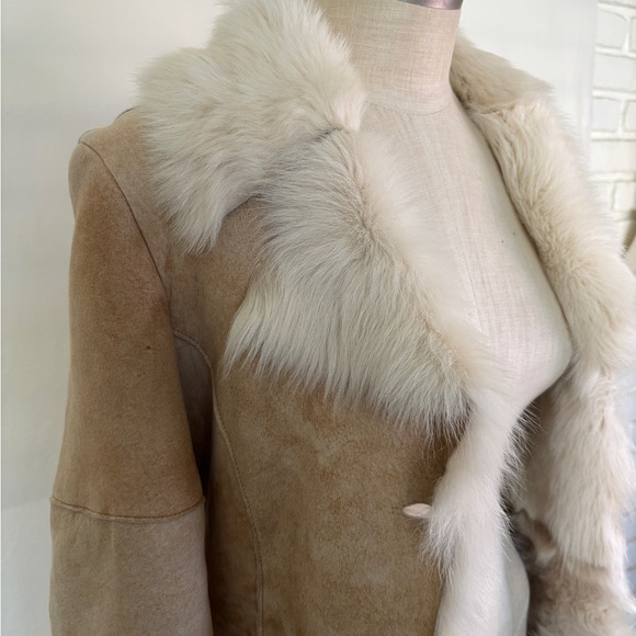 100% Shearling Full Length Camel/Ivory Vintage Coat - Picture 4 of 16